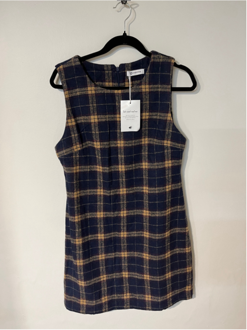 Women's Wenrine Plaid Mini Dress Navy Tan Size S